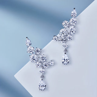 SL Sunburst Glow Silver Earrings, White Gold