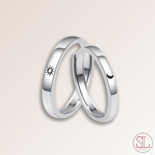 Sun and moon love couple ring